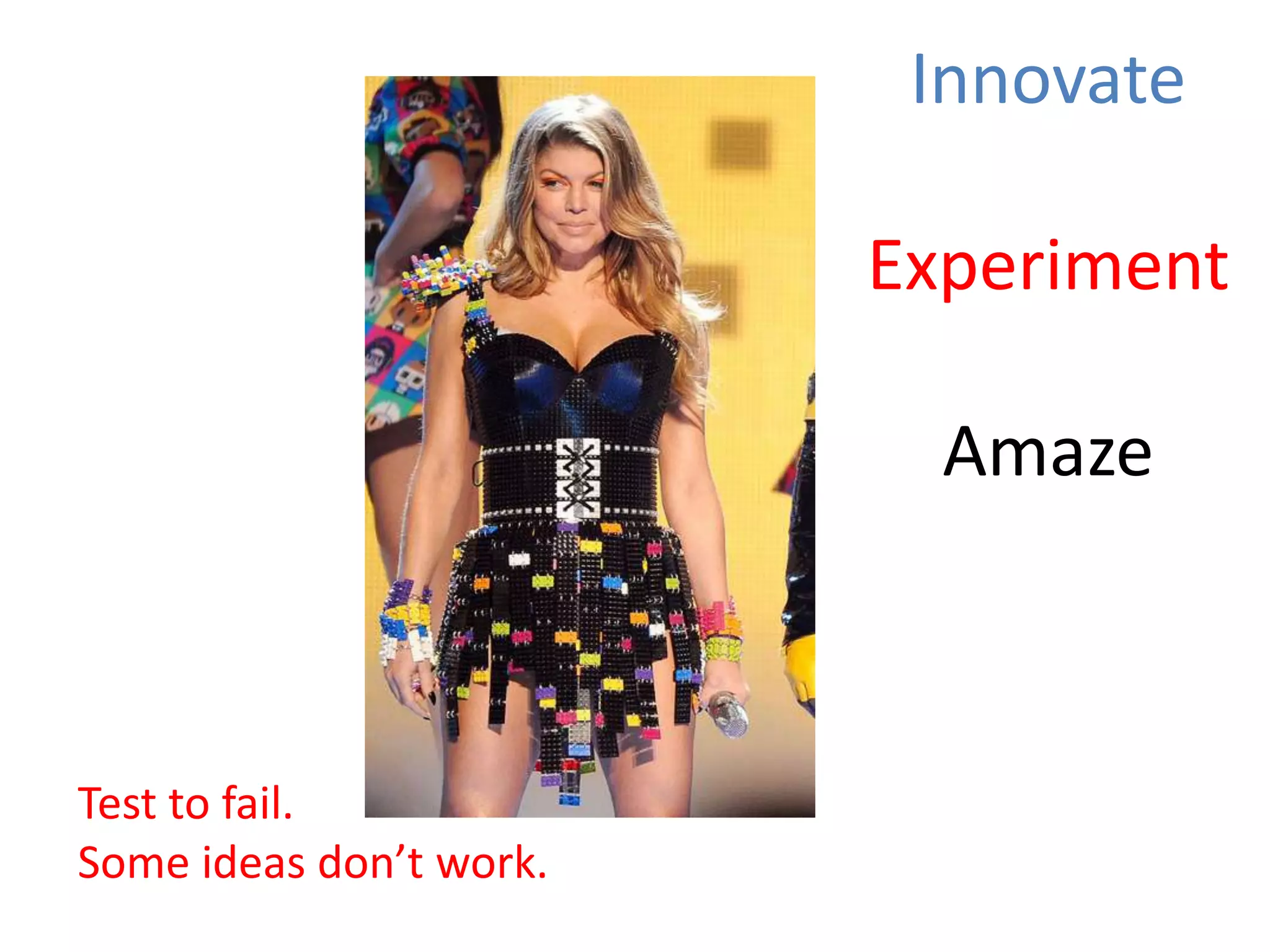 Innovate
Experiment
Amaze
Test to fail.
Some ideas don’t work.