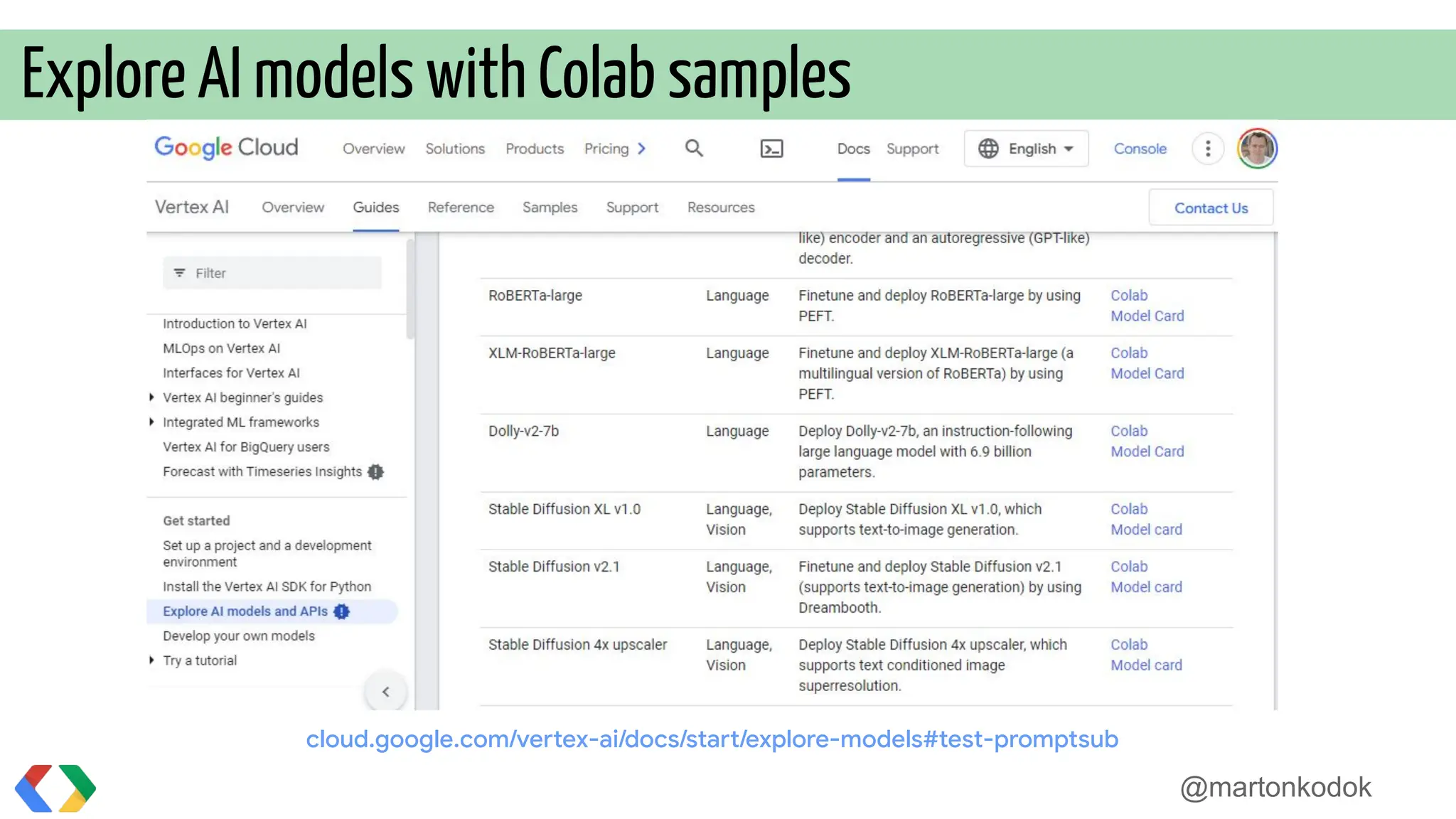 @martonkodok
Explore AI models with Colab samples
cloud.google.com/vertex-ai/docs/start/explore-models#test-promptsub
 