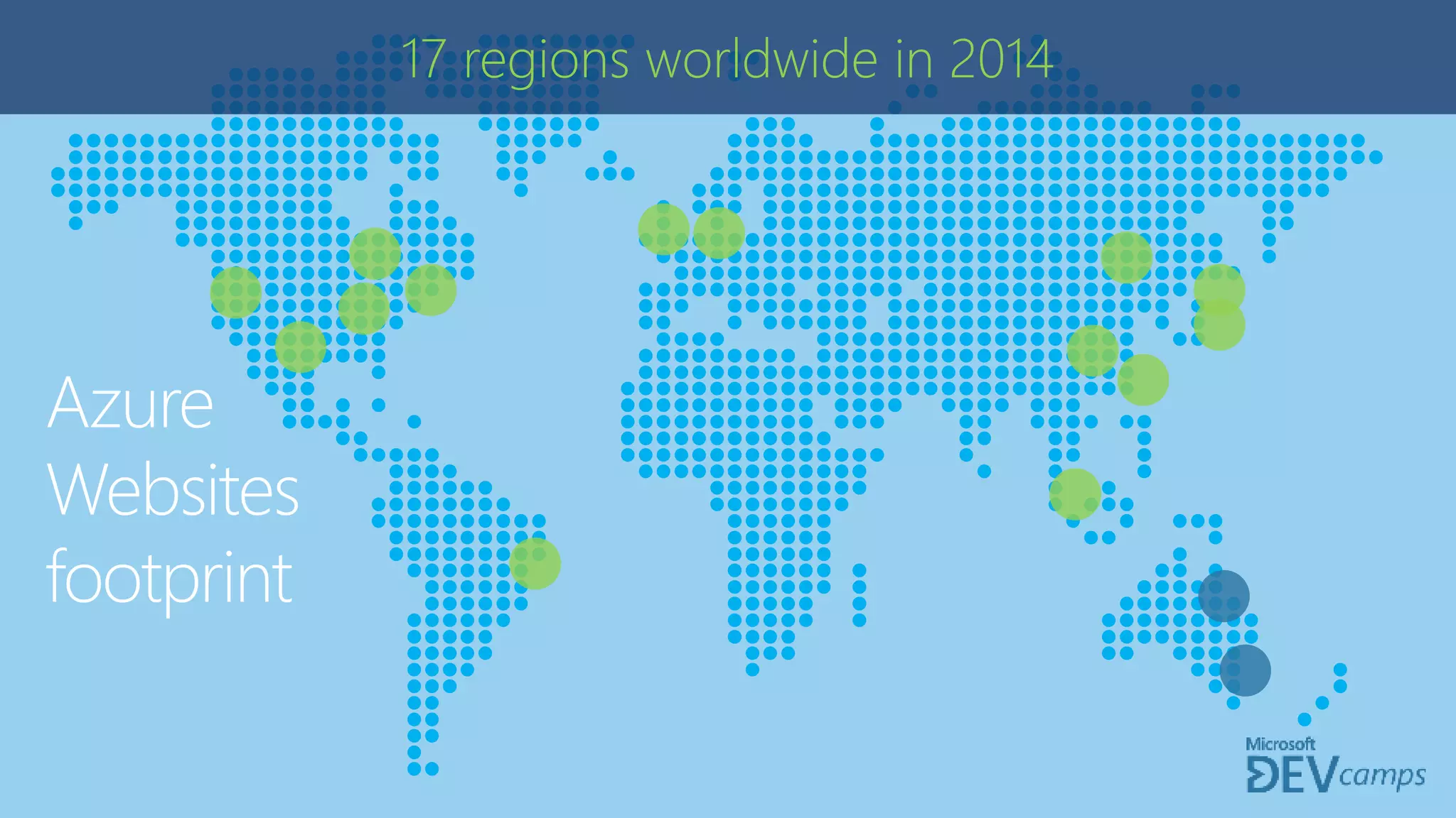 Azure
Websites
footprint
17 regions worldwide in 2014
 