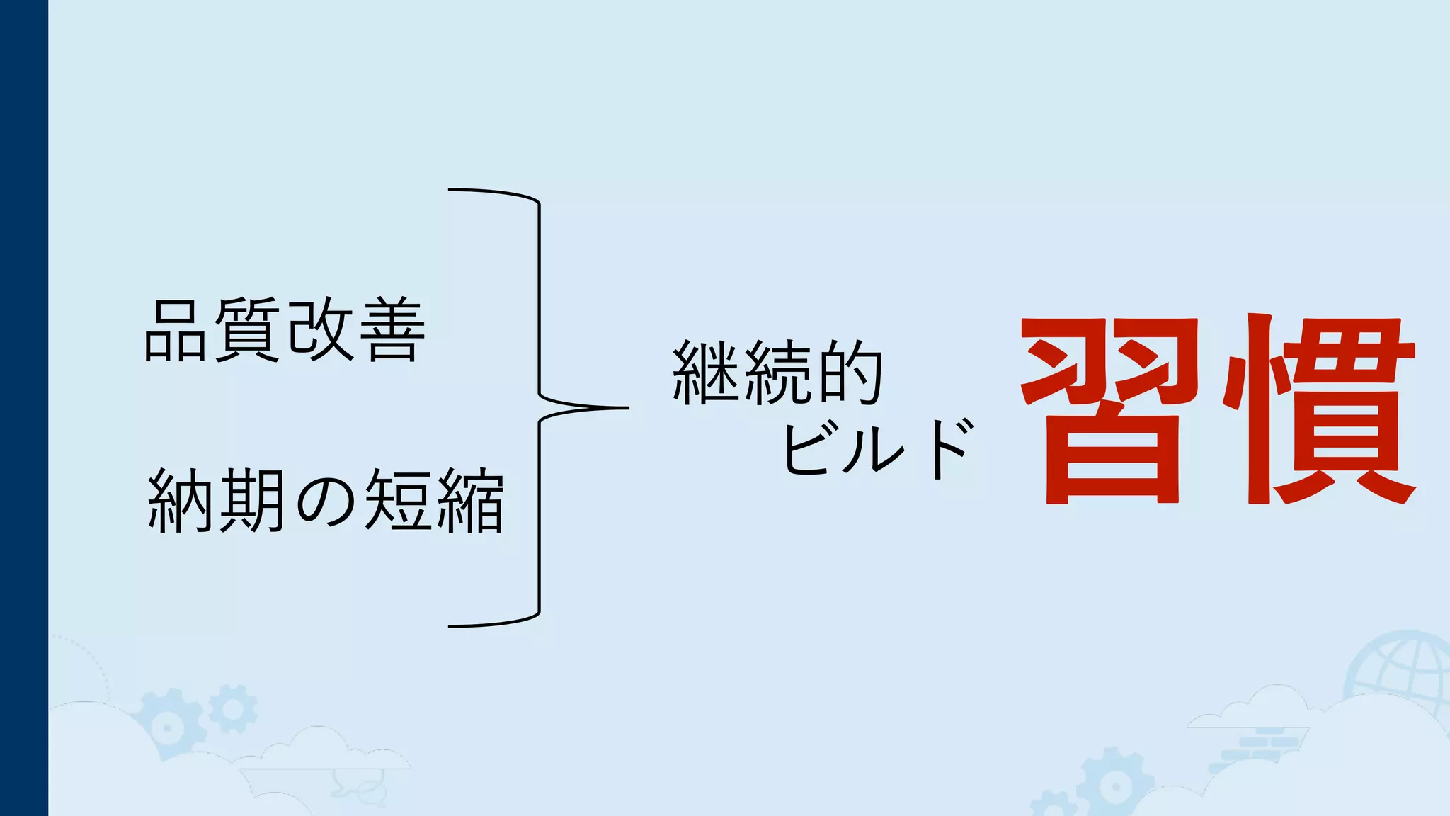 品質改善
納期の短縮
習慣ビルド
継続的
 
