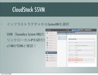 CloudStack SSVM

      ե饹ȥ饯㤫SystemVMxk

      SSVMSecondary System VM)
      󥯥`IPGET!
      s-1-VMSSVMȴ_J




121223
 