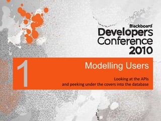 1Modelling UsersLooking at the APIs and peeking under the covers into the database