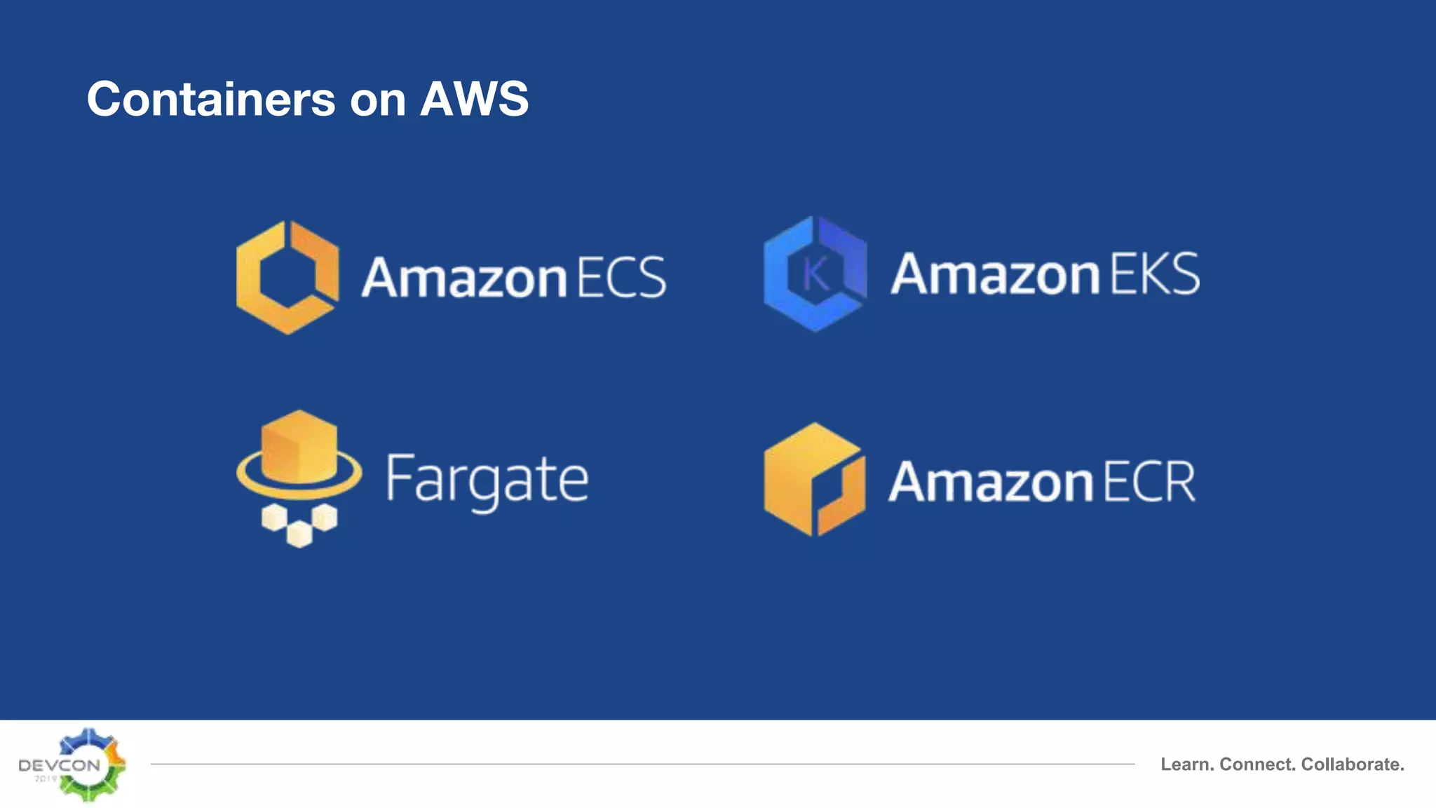 Learn. Connect. Collaborate.
Containers on AWS
 