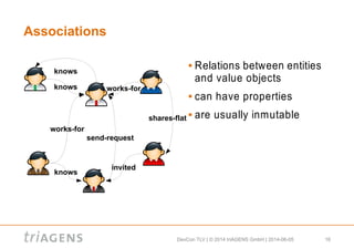 DevCon TLV | © 2014 triAGENS GmbH | 2014-06-05 16
Associations
 Relations between entities
and value objects
 can have properties
 are usually inmutable
knows
knows
works-for
knows
send-request
invited
works-for
shares-flat
 