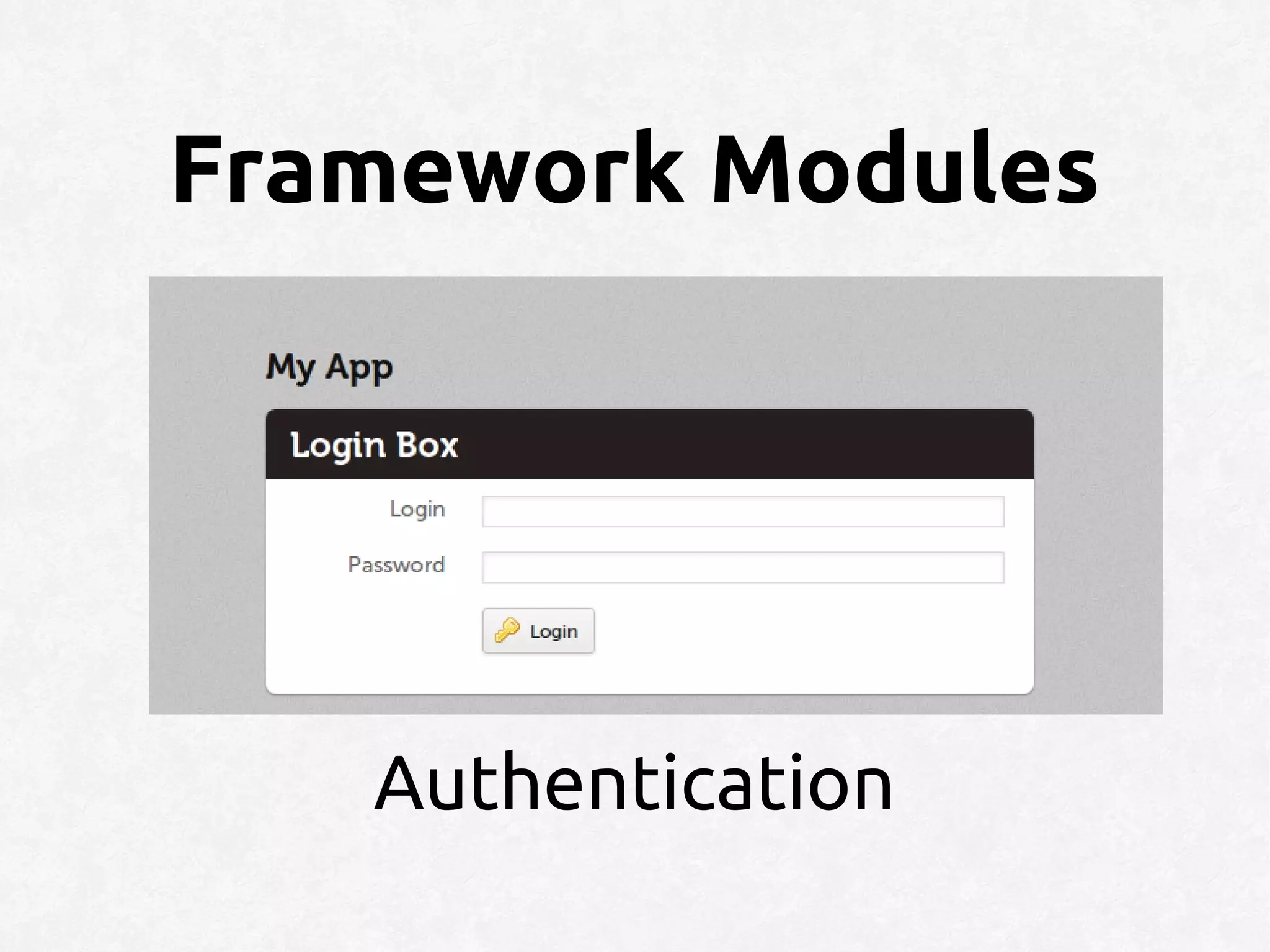 Framework Modules




   Authentication
 