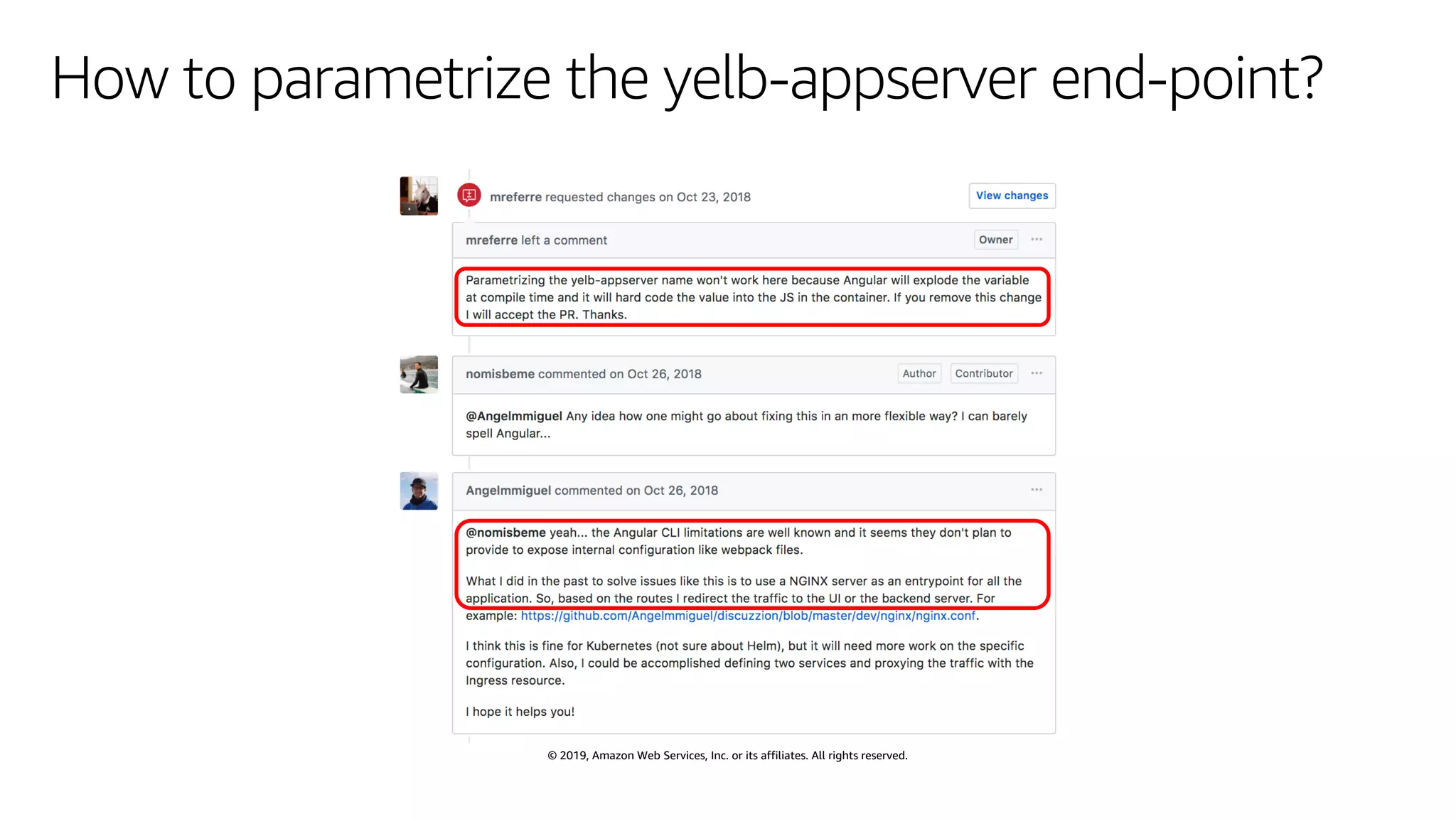 © 2019, Amazon Web Services, Inc. or its affiliates. All rights reserved.
How to parametrize the yelb-appserver end-point?
 