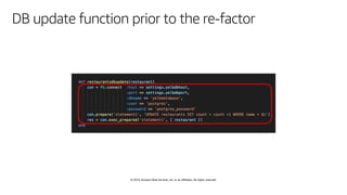 © 2019, Amazon Web Services, Inc. or its affiliates. All rights reserved.
DB update function prior to the re-factor
 