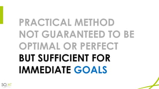 PRACTICAL METHOD
NOT GUARANTEED TO BE
OPTIMAL OR PERFECT
BUT SUFFICIENT FOR
IMMEDIATE GOALS
 