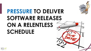 PRESSURE TO DELIVER
SOFTWARE RELEASES
ON A RELENTLESS
SCHEDULE
 