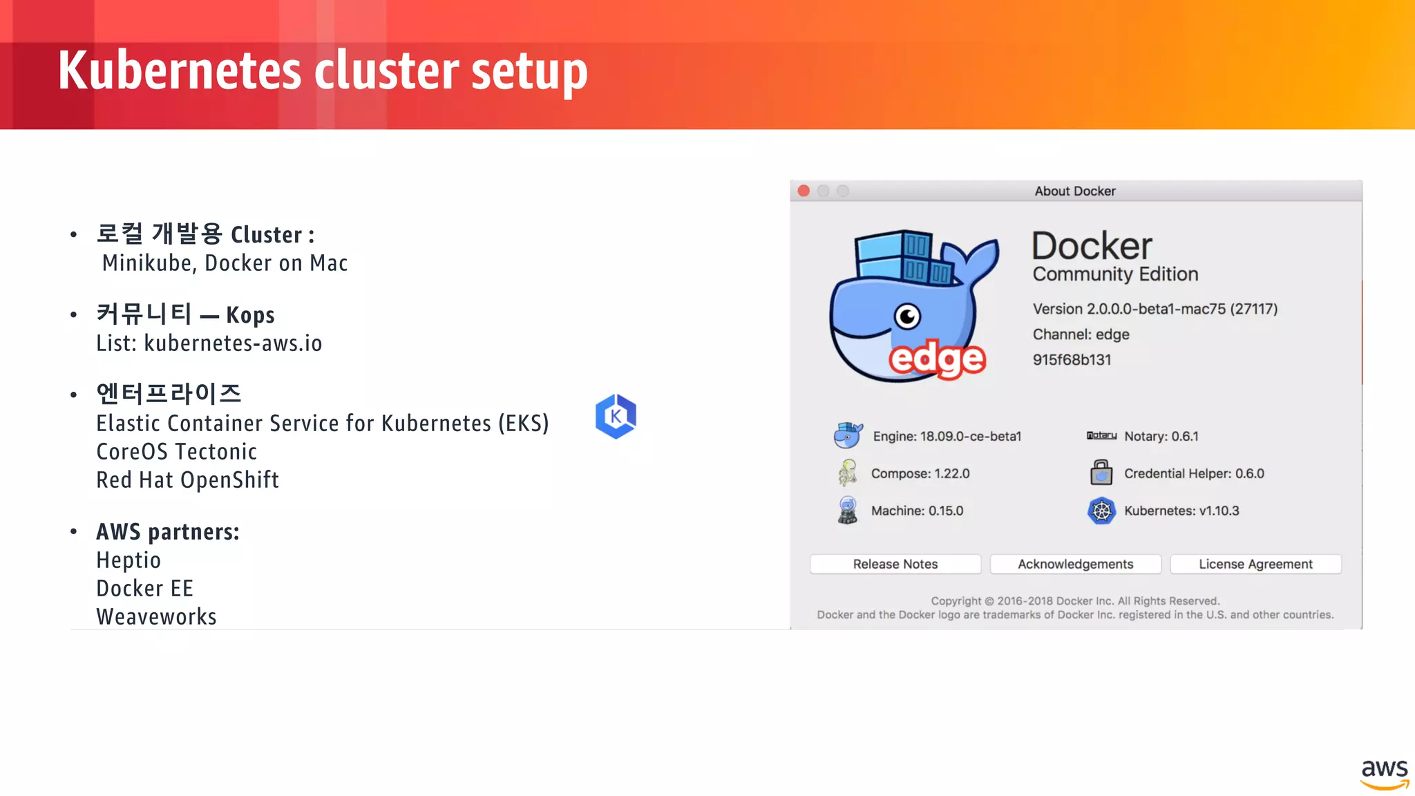 © 2018, Amazon Web Services, Inc. or its Affiliates. All rights reserved.
Kubernetes cluster setup
 