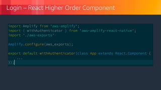 © 2018, Amazon Web Services, Inc. or its Affiliates. All rights reserved.
Login – React Higher Order Component
 