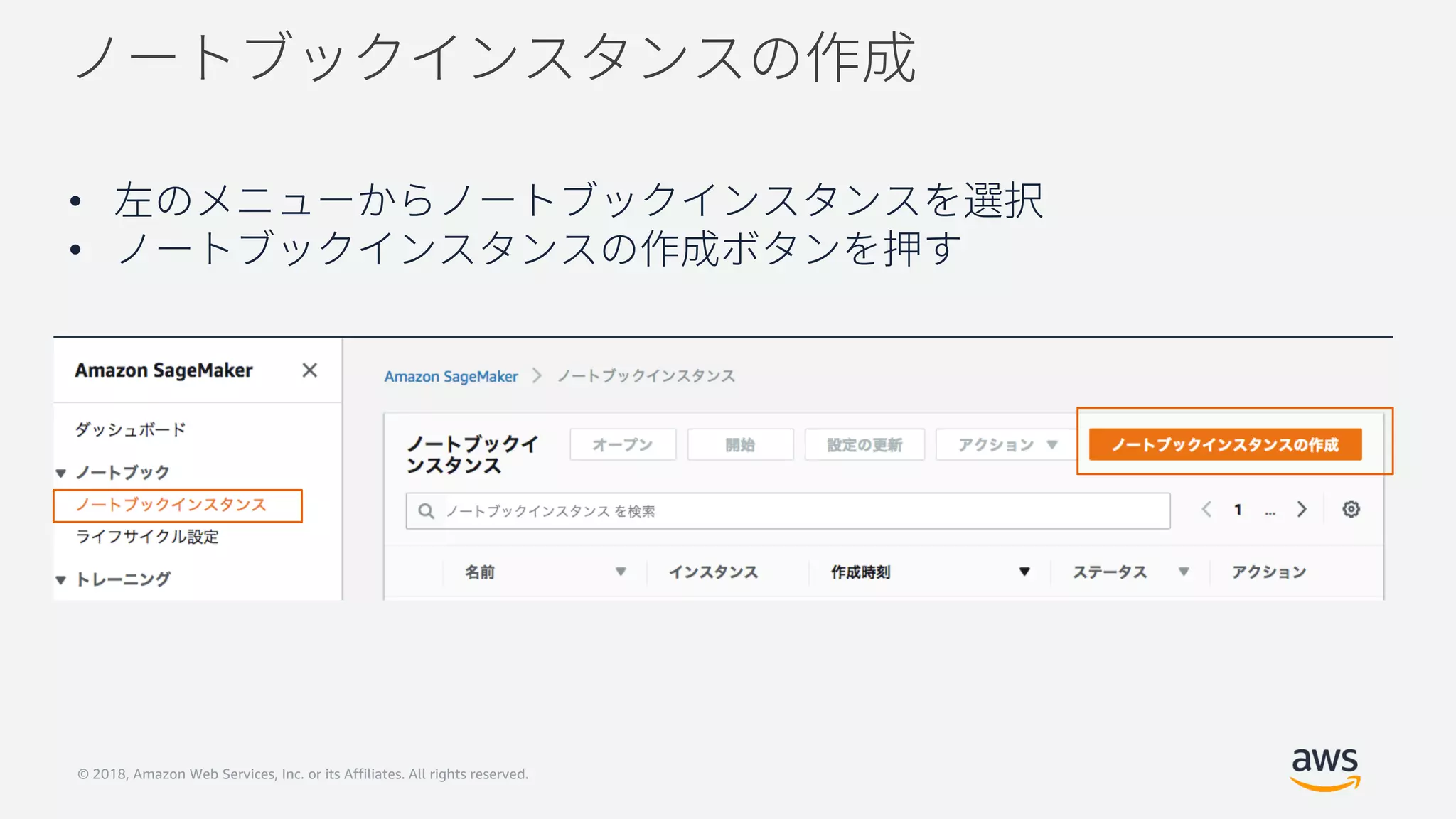 © 2018, Amazon Web Services, Inc. or its Affiliates. All rights reserved.
•
•
 