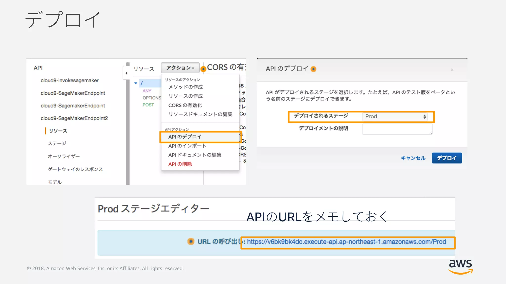 © 2018, Amazon Web Services, Inc. or its Affiliates. All rights reserved.
API URL
 