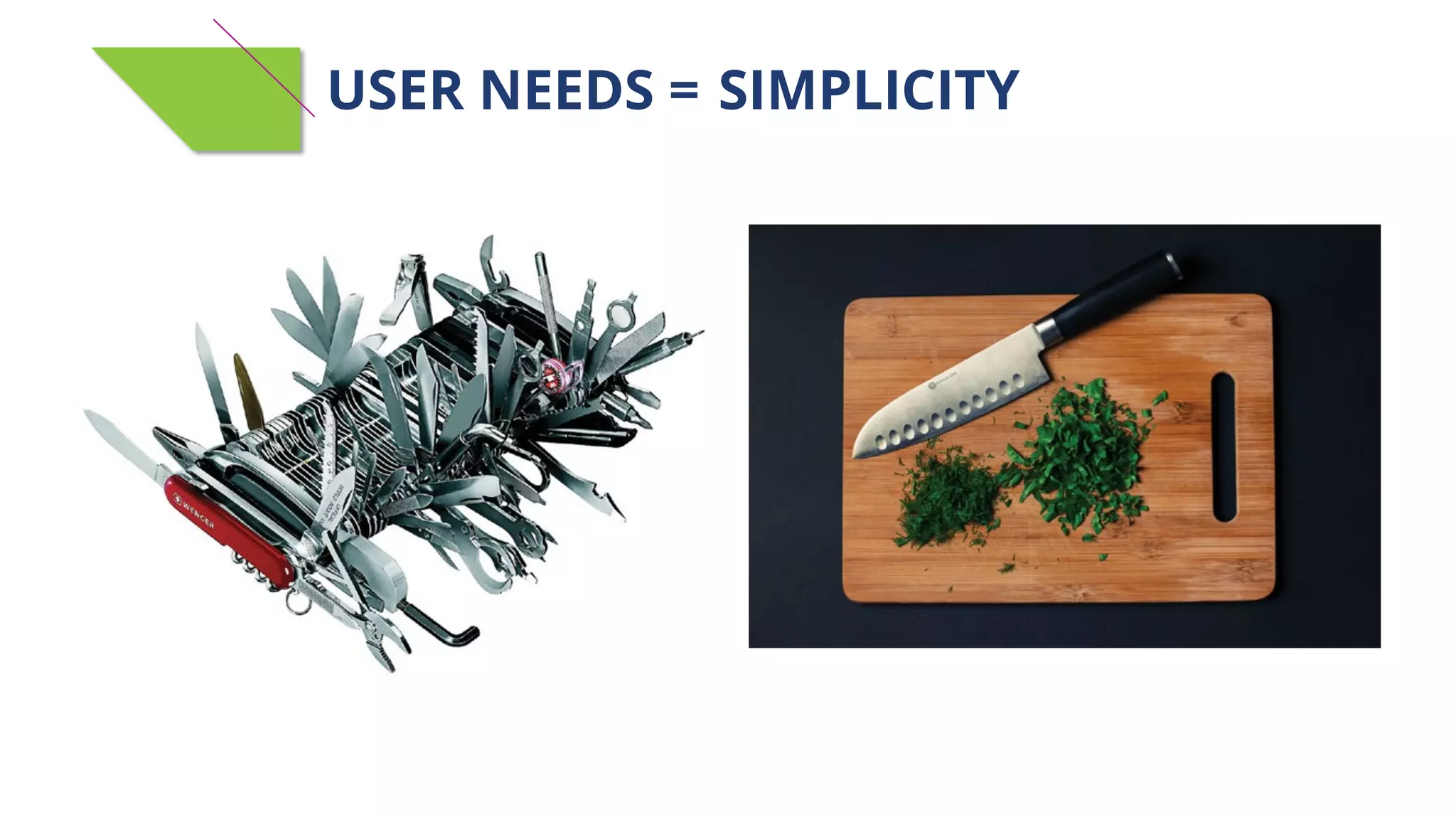 USER NEEDS = SIMPLICITY
 