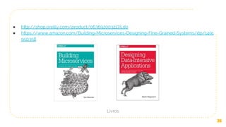 Livros
39
● http://shop.oreilly.com/product/0636920032175.do
● https://www.amazon.com/Building-Microservices-Designing-Fine-Grained-Systems/dp/1491
950358
 