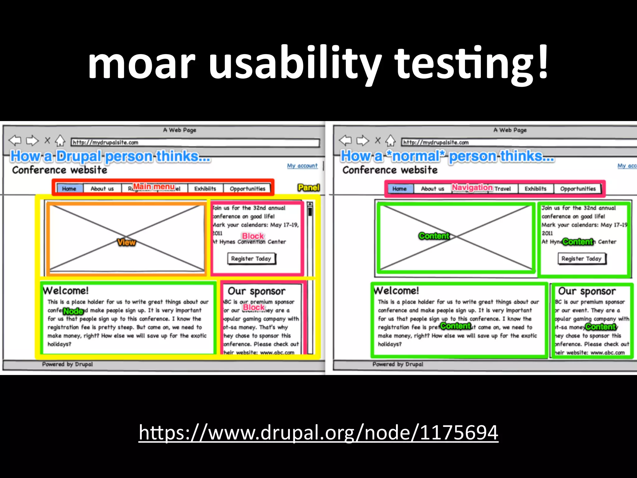 moar  usability  tesVng! hNps://www.drupal.org/node/1175694   