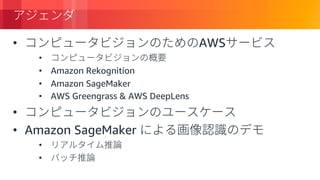 © 2018, Amazon Web Services, Inc. or its Affiliates. All rights reserved.
• AWS
•
• Amazon Rekognition
• Amazon SageMaker
• AWS Greengrass & AWS DeepLens
•
• Amazon SageMaker
•
•
 