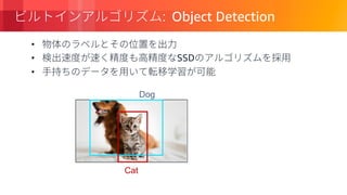 © 2018, Amazon Web Services, Inc. or its Affiliates. All rights reserved.
Object Detection
•
• SSD
•
Dog
Cat
 