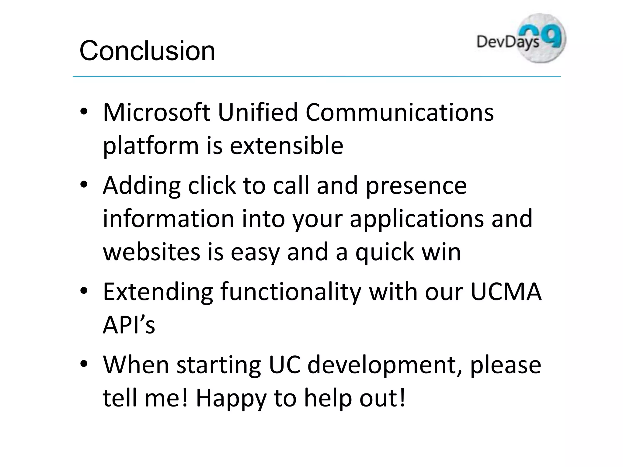Dev Days Unified Communications Development