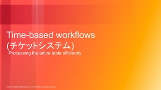 © 2018, Amazon Web Services, Inc. or its Affiliates. All rights reserved.
Time-based workflows
(チケットシステム)
Processing the entire table efficiently
 