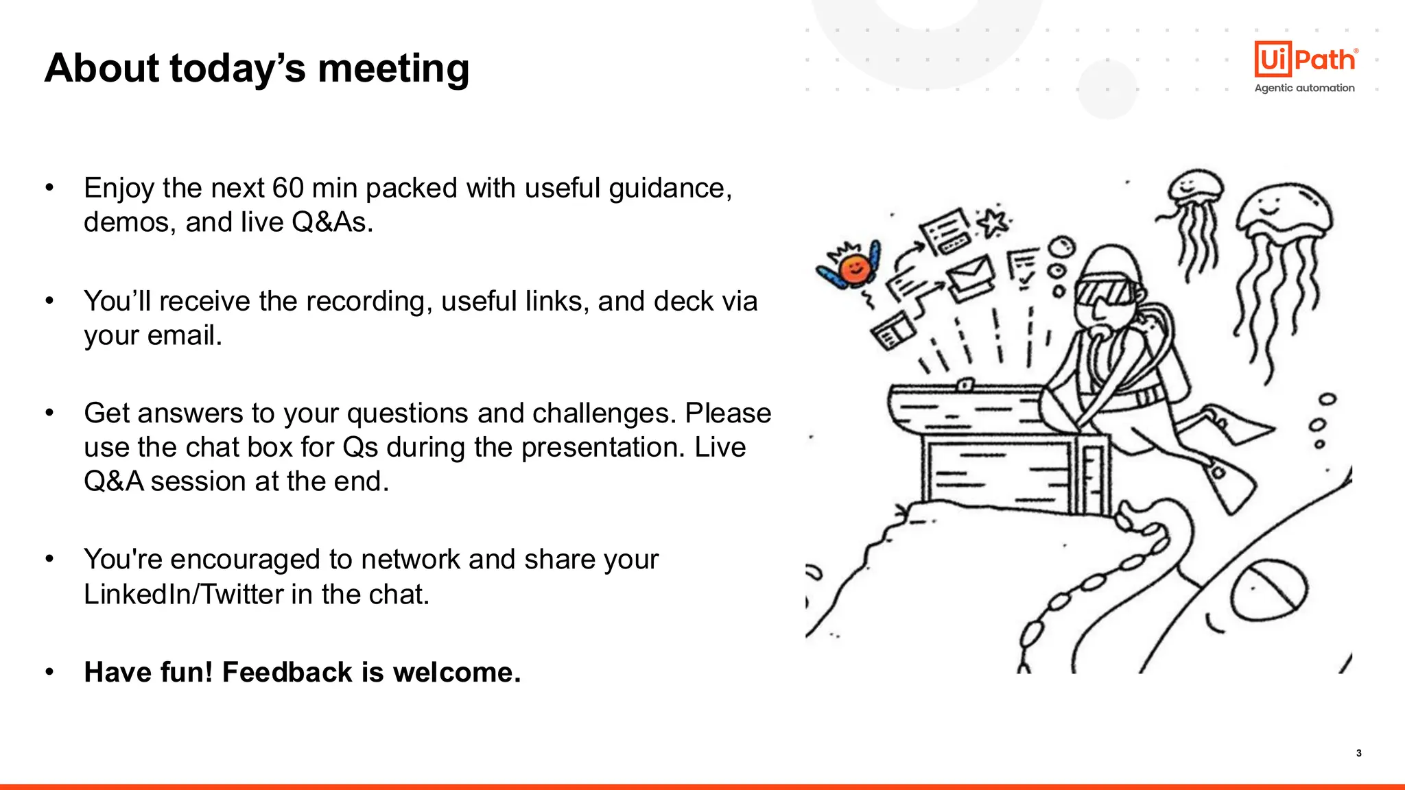 3
About today’s meeting
• Enjoy the next 60 min packed with useful guidance,
demos, and live Q&As.
• You’ll receive the recording, useful links, and deck via
your email.
• Get answers to your questions and challenges. Please
use the chat box for Qs during the presentation. Live
Q&A session at the end.
• You're encouraged to network and share your
LinkedIn/Twitter in the chat.
• Have fun! Feedback is welcome.
 