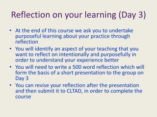You will identify an aspect of your teaching that you want to reflect on intentionally and purposefully in order to understand your experience better