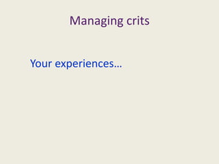 LecturesNeed to have a clear structure and you need to know what the main points are: talk this through at the beginning and sum it up again at the endKeep people involvedAsk them to prepare something before the lecture AND MAKE USE OF ITDesign a handout with headings and questions – students fill it in as you go alongAssign discussion questions at set points  (e.g. every 10 minutes) to break up the delivery from the front (students talk to one another for a few minutes) – these can complement question timeSpecify when you will take questions and then allow time for themMake good use of visualsArouse curiosity: the whodunnit and the adventure narrative