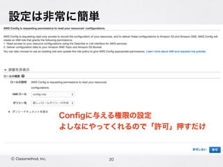 Ⓒ Classmethod, Inc.
設定は非常に簡単
20
Conﬁgに与える権限の設定
よしなにやってくれるので「許可」押すだけ
 