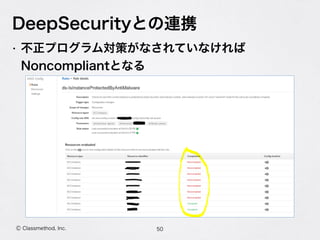 Ⓒ Classmethod, Inc.
DeepSecurityとの連携
• 不正プログラム対策がなされていなければ
Noncompliantとなる
50
 