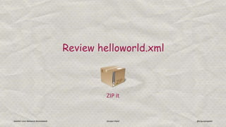 Review helloworld.xml
Joomla! User Network Ahmedabad Gunjan Patel @ergunjanpatel
ZIP it
 
