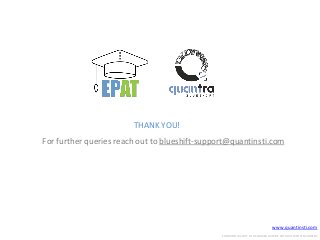 www.quantinsti.com
CONFIDENTIAL. NOT TO BE SHARED OUTSIDE WITHOUT WRITTEN CONSENT.
THANK YOU!
For further queries reach out to blueshift-support@quantinsti.com
 