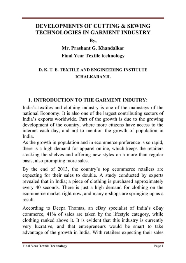 Developements in cutting & sewing technologies in garment industries PDF