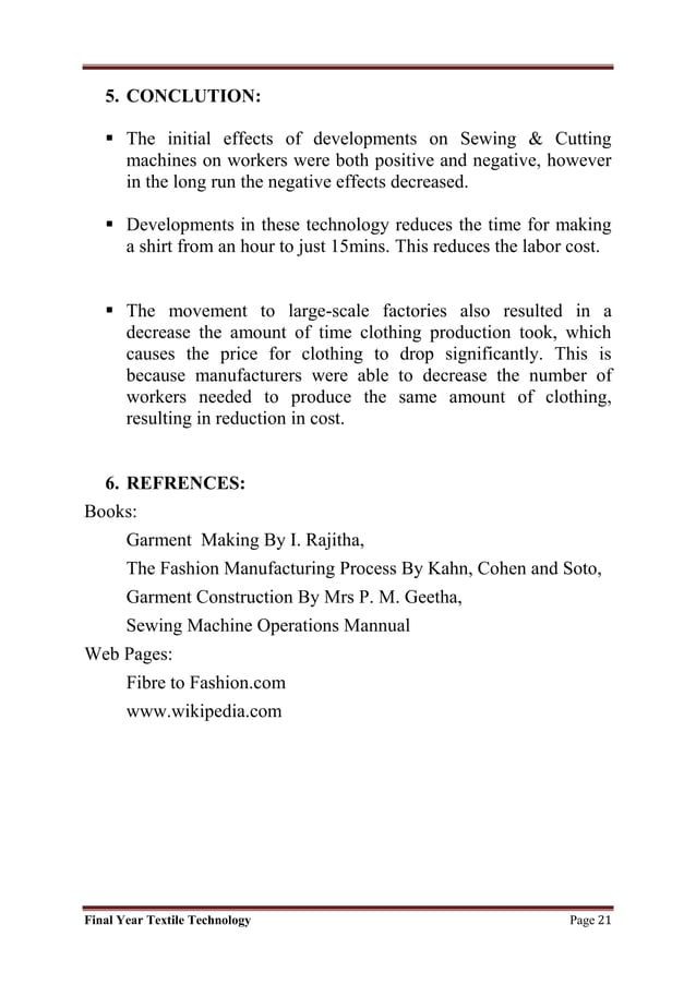 Developements in cutting & sewing technologies in garment industries