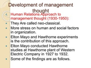 Development of management
thought
1. Employee’s behaviour is influenced by mental
attitudes and emotions including prejudi...