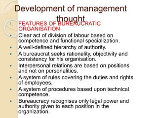  Table 1.3 Characteristics of Bureaucratic Theory ( Characteristics)
Description
1. Specialization of labour
 Jobs are b...