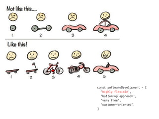 const softwareDevelopment = [
'highly flexible',
'bottom-up approach',
'very free',
'customer-oriented',
]
 