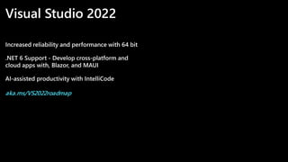 Visual Studio 2022
aka.ms/VS2022roadmap
 