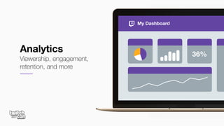 Analytics
Viewership, engagement,
retention, and more
36%
My Dashboard
 