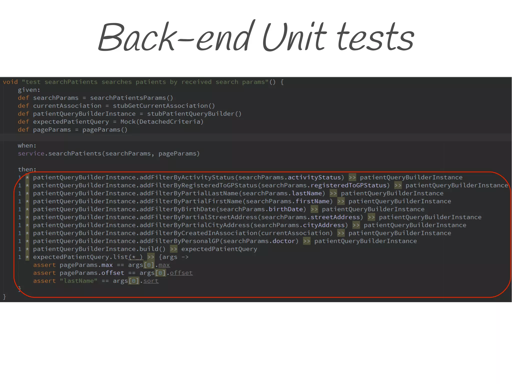 Back-end Unit tests
 