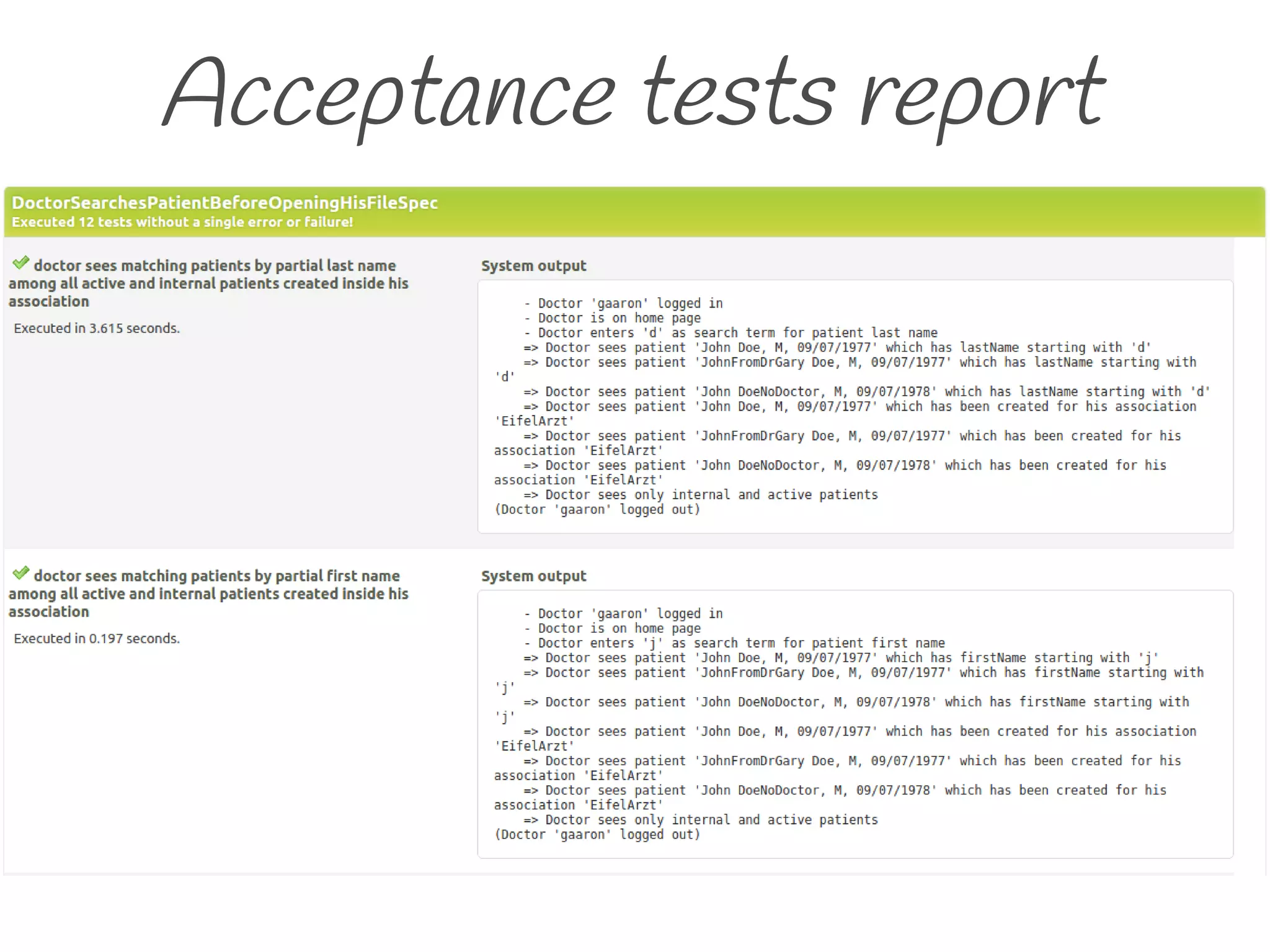 Acceptance tests report
 