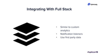 Integrating With Full Stack
• Similar to custom
analytics
• Notification listeners
• Use first party data
 