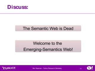 Discuss: The Semantic Web is Dead Welcome to the  Emerging-Semantics Web! 