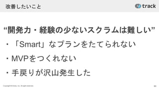 Copyright © Givery, Inc. All rights reserved.
改善したいこと
“開発力・経験の少ないスクラムは難しい”
・「Smart」なプランをたてられない
・MVPをつくれない
・手戻りが沢山発生した
80
 