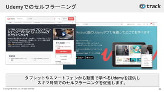 Copyright © Givery, Inc. All rights reserved.
Udemyでのセルフラーニング
タブレットやスマートフォンから動画で学べるUdemyを提供し
スキマ時間でのセルフラーニングを促進します。
94
 