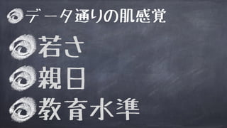 データ通りの肌感覚
若さ
親日
教育水準
 