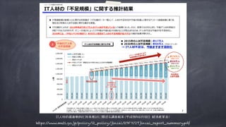 https://www.meti.go.jp/policy/it_policy/jinzai/27FY/ITjinzai_report_summary.pdf
IT人材の最新動向と将来推計に関する調査結果(平成28年6月10日 経済産業省)
 