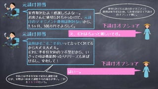 案件取れたよ！感謝しろよなー。
お客さんに値切られちゃったけど、元請
けのマネジメント費用は削れないから、
2.5ヶ月、500万円でよろしく。
元請け担当
下請けオフショア
え、それはちょっと難しいです。
下請けオフショア
はい…。
品質はそこそこで良いって言ってくれてる
から大丈夫大丈夫。
それに準委任契約のラボ型だから、い
ざって時は機能削ったりリリースも延ば
せるし、安心して！
元請け担当
契約上は準委任契約でQCDSも調整可能
だが、実際は口約束で調整不可の場合が多い。これ
をエセラボという。
値切られても元請けのマネジメント
費用は死守するため、しわ寄せは全て下請け
のオフショア側に。
 