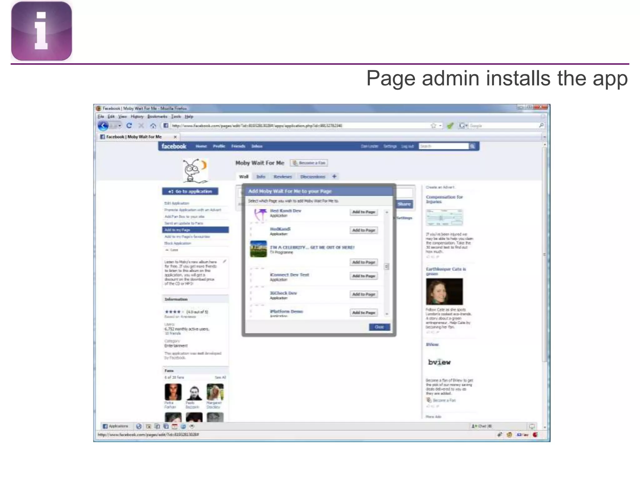 Page admin installs the app