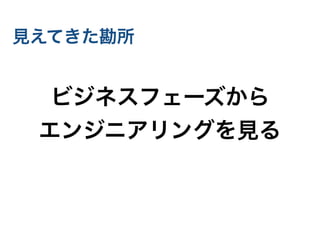 見えてきた勘所
ビジネスフェーズから
エンジニアリングを見る
 