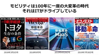 2019年4月29日号 2019年7月30日号2018年9月号2018年3月5日号
モビリティは100年に一度の大変革の時代
それはITがドライブしている
7
 